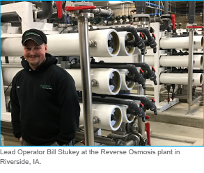 Lead Operator Bill Stukey at the Reverse Osmosis plant in  Riverside, IA.